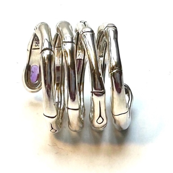 John Hardy Batu Bamboo Silver Wrap Ring Amethyst Size 7 Sterling 925 NWOT - Picture 6 of 6
